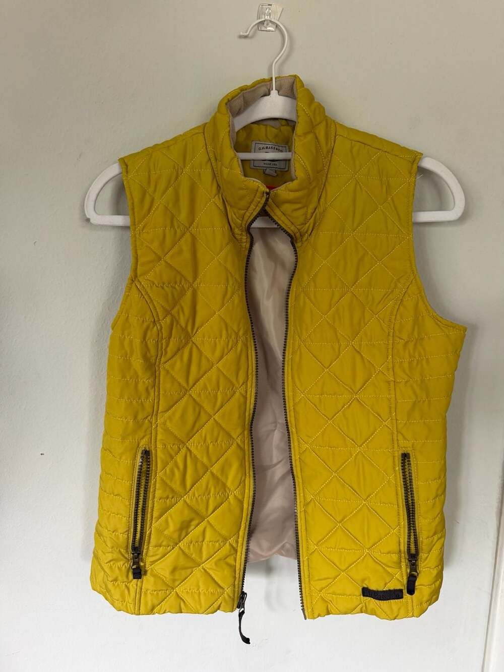G.H. Bass & Co. Women's Mustard Yellow Diamond Quilted Zip Front Vest